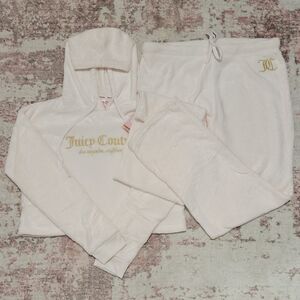 🤍Juicy Couture Pastel Parchment Luxe Plush Hoodie Sleepwear PJ Set - XL